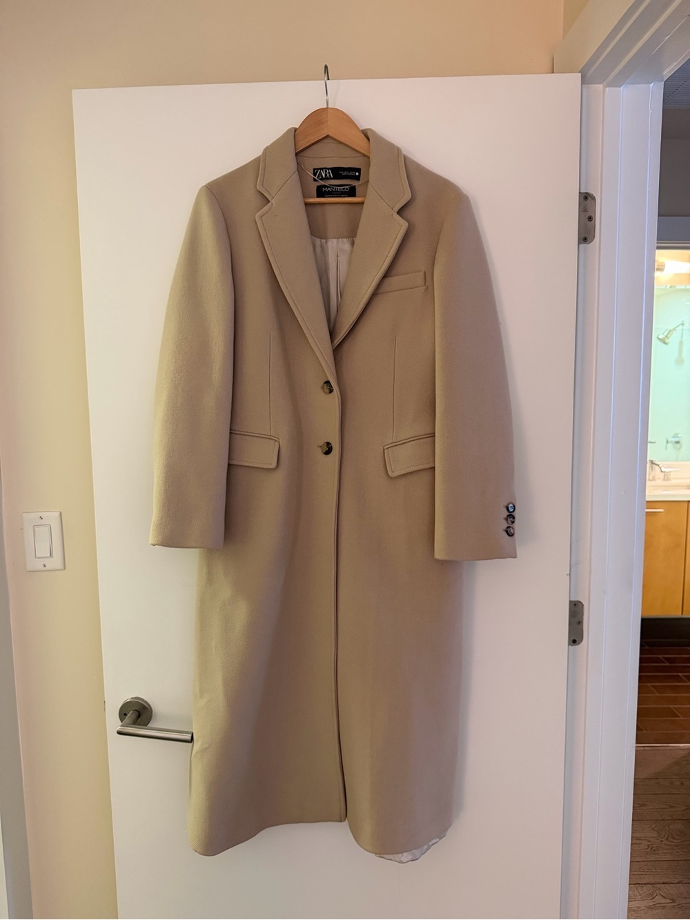 ZARA Camel Beige Long Single-Breasted Wool Coat